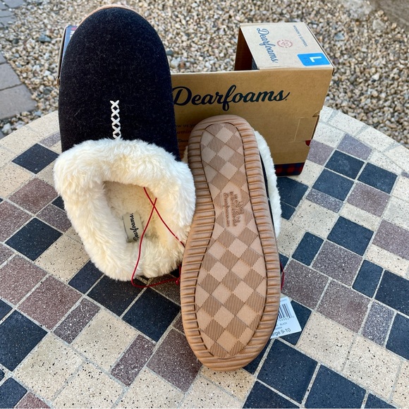 NWT Dearfoams slipper NIB faux fur lined, black & white - Picture 4 of 6